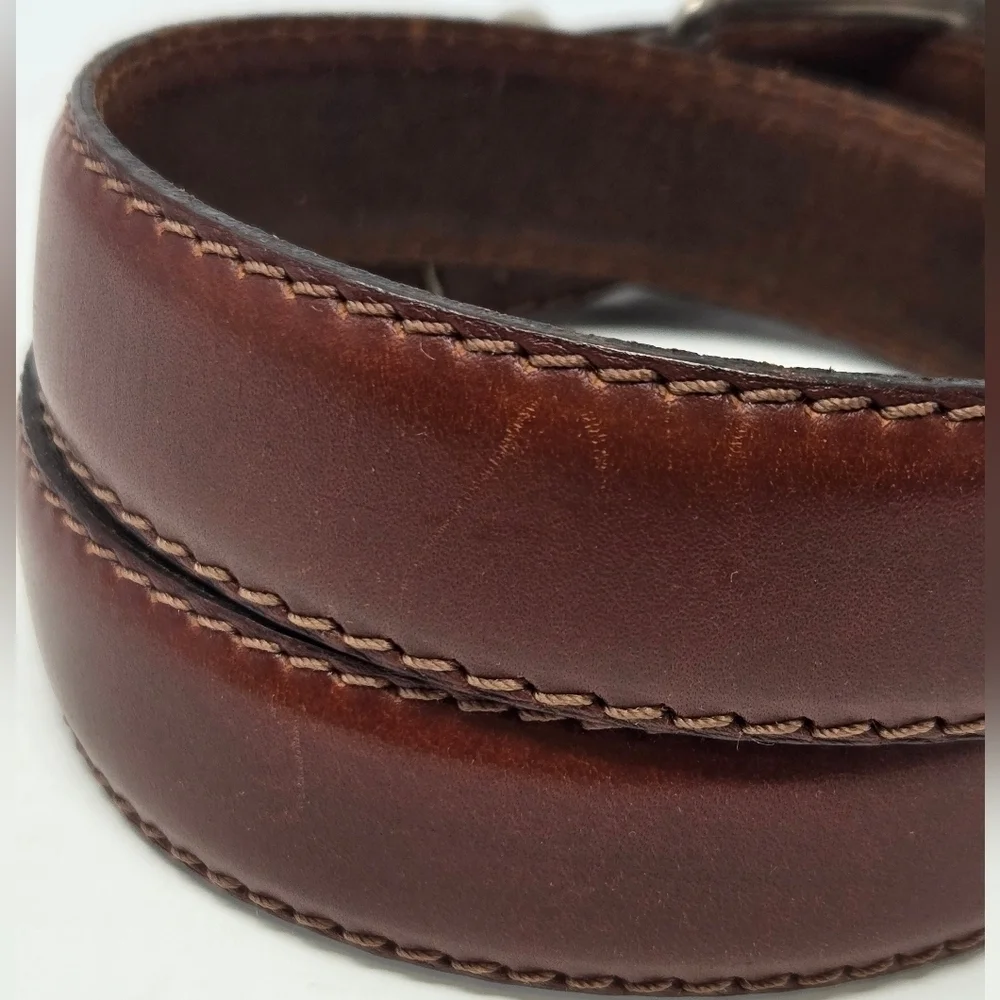VINTAGE OLD NAVY BROWN ITALIAN LEATHER BELT SILVER BUCKLE END CAP UNISEX MEN 28